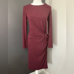 Topshop Woman’s Midi Burgundy Long Sleeve Drop Waist Dress- Size 6